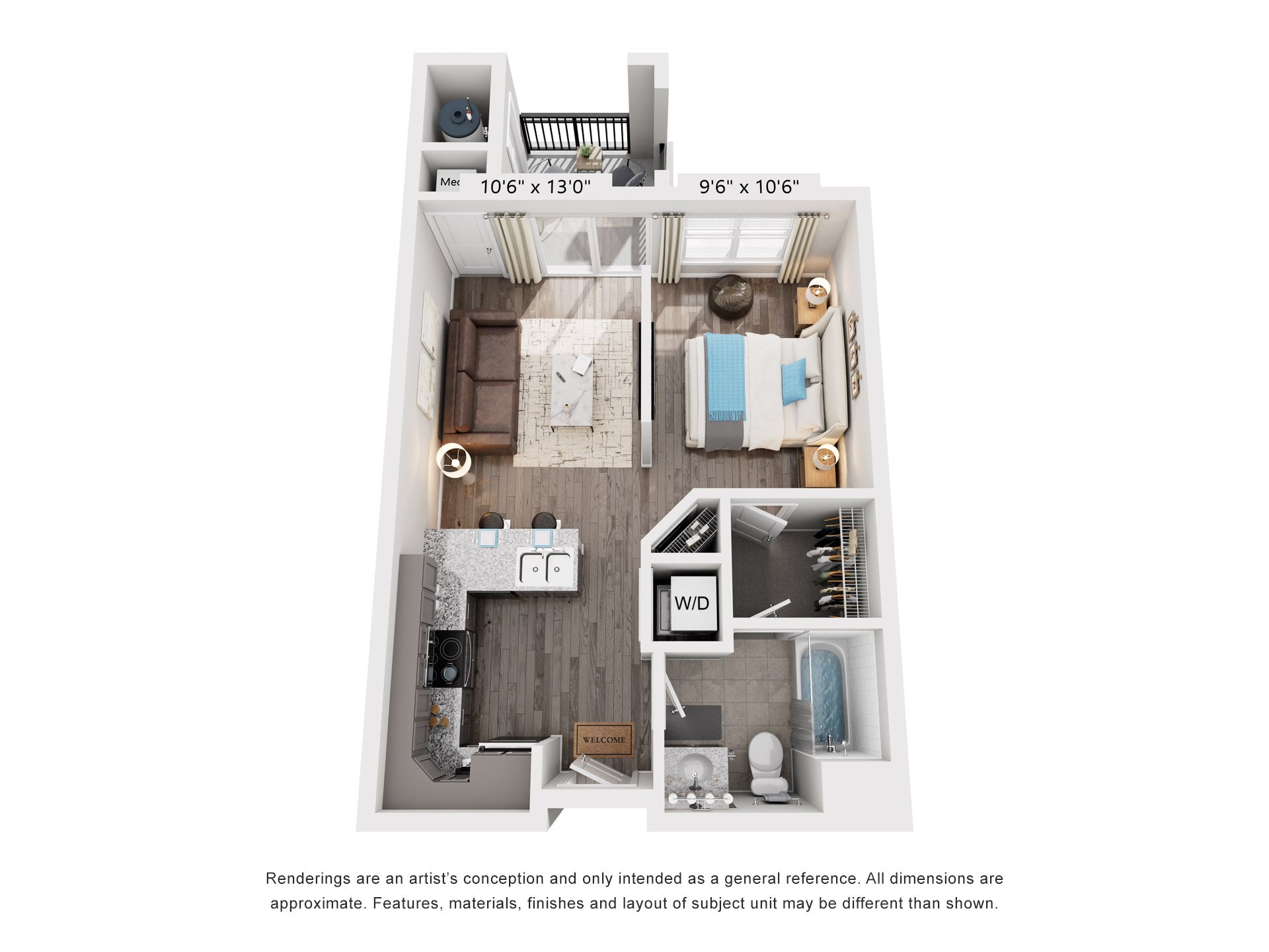 Floor plan for studio, 1 bath, 510 sqft
